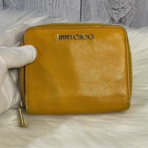 JIMMY CHOO conpact leather zip wallet in mustard - Picture 3 of 17